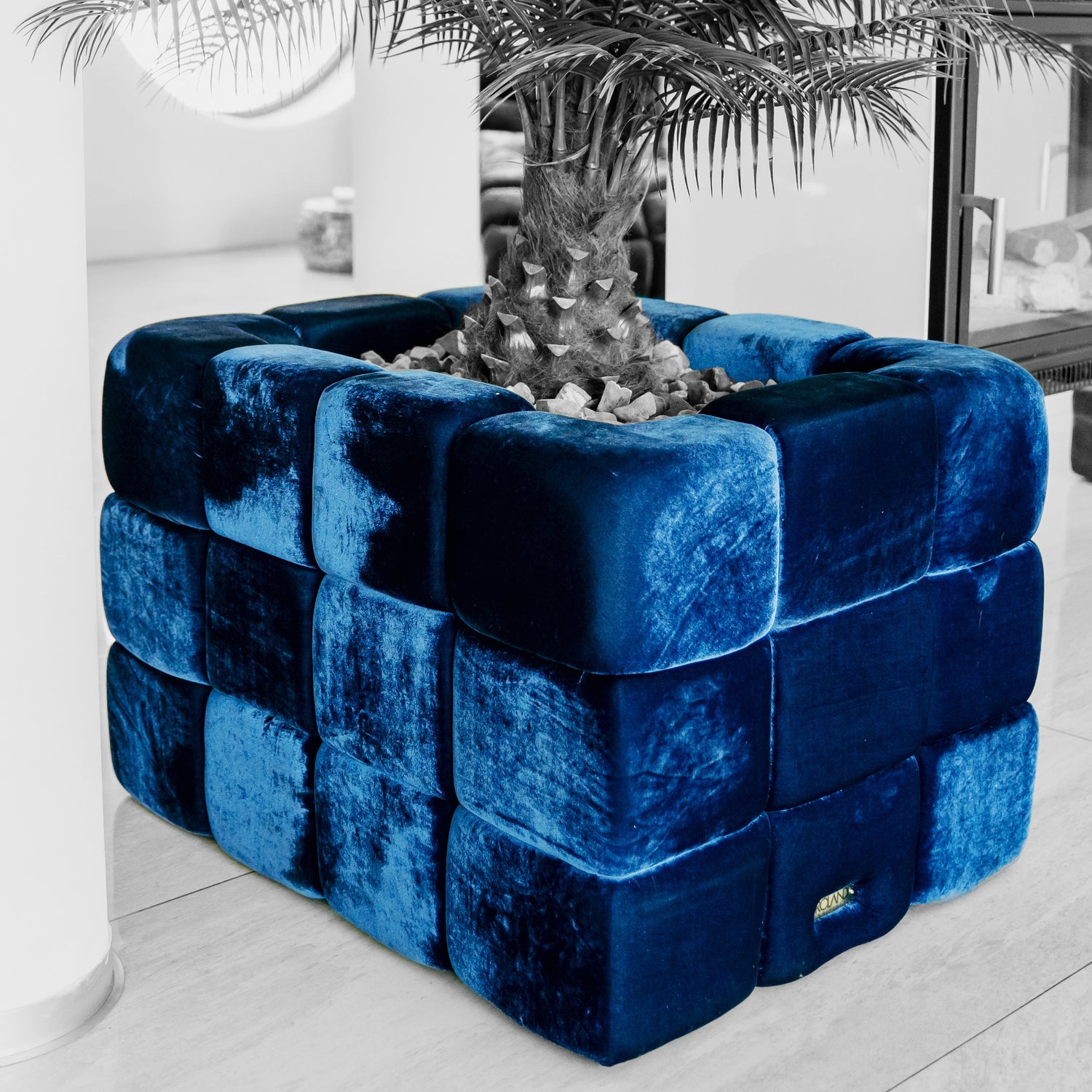 Weicher Designerpflanzkübel (Velvet) in Blau