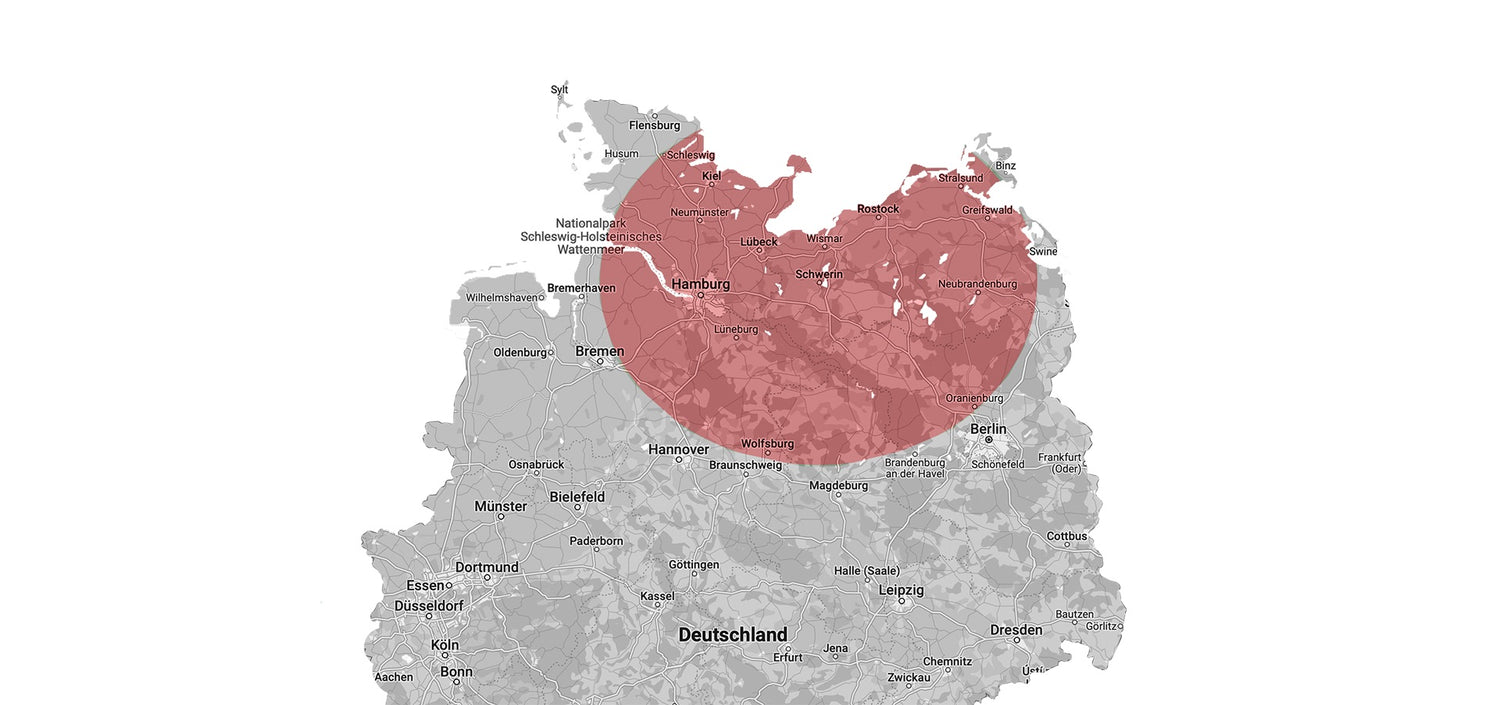 Deutschlandkarte mit eingezeichnetem Persöhnlichen Liefergebiet 